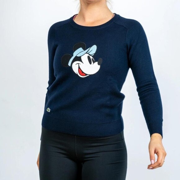 Women's Lacoste Disney Navy Minnie Mouse Visor Sweatshirt Sweater Size 38 - Picture 1 of 10